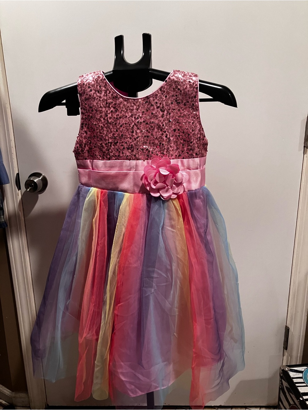 NWT Uhnice Girls 10-12 Pink Sequin Rainbow Tulle Party Dress 150 - Picture 2 of 12